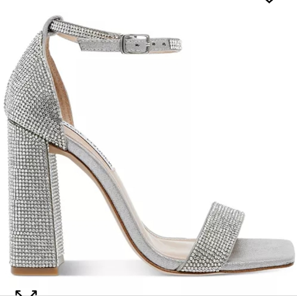 Steve Madden Tiaa Rhinestone Two-piece Dress Sandals Silver Rhinestone  -8.5 - Picture 2 of 8